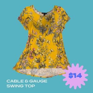 Cable & Gauge Yellow Flowy Floral Swing Top, Women's Size L